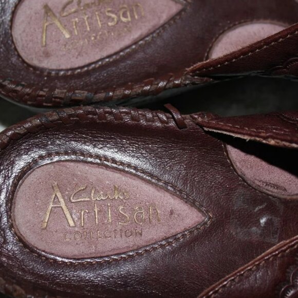 Clarks Artisan Collection Size 7 M Women's Clog Shoes Dark Brown Slip On Leather - Picture 5 of 9